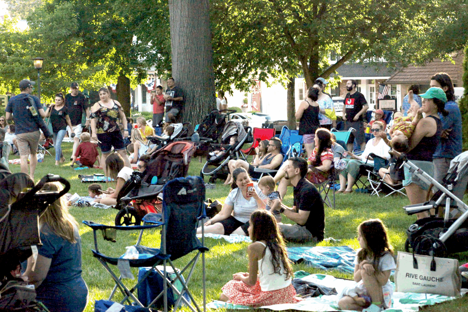 People sitting on front lawn for an event